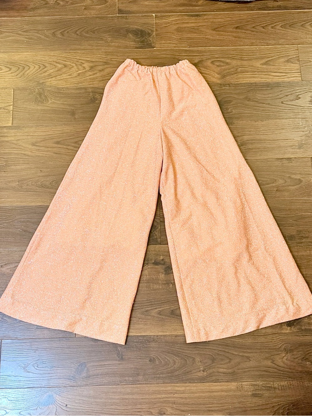 1970s Metallic Peach Glitter Wide Leg Disco Palazzo Pants Studio 54 XS